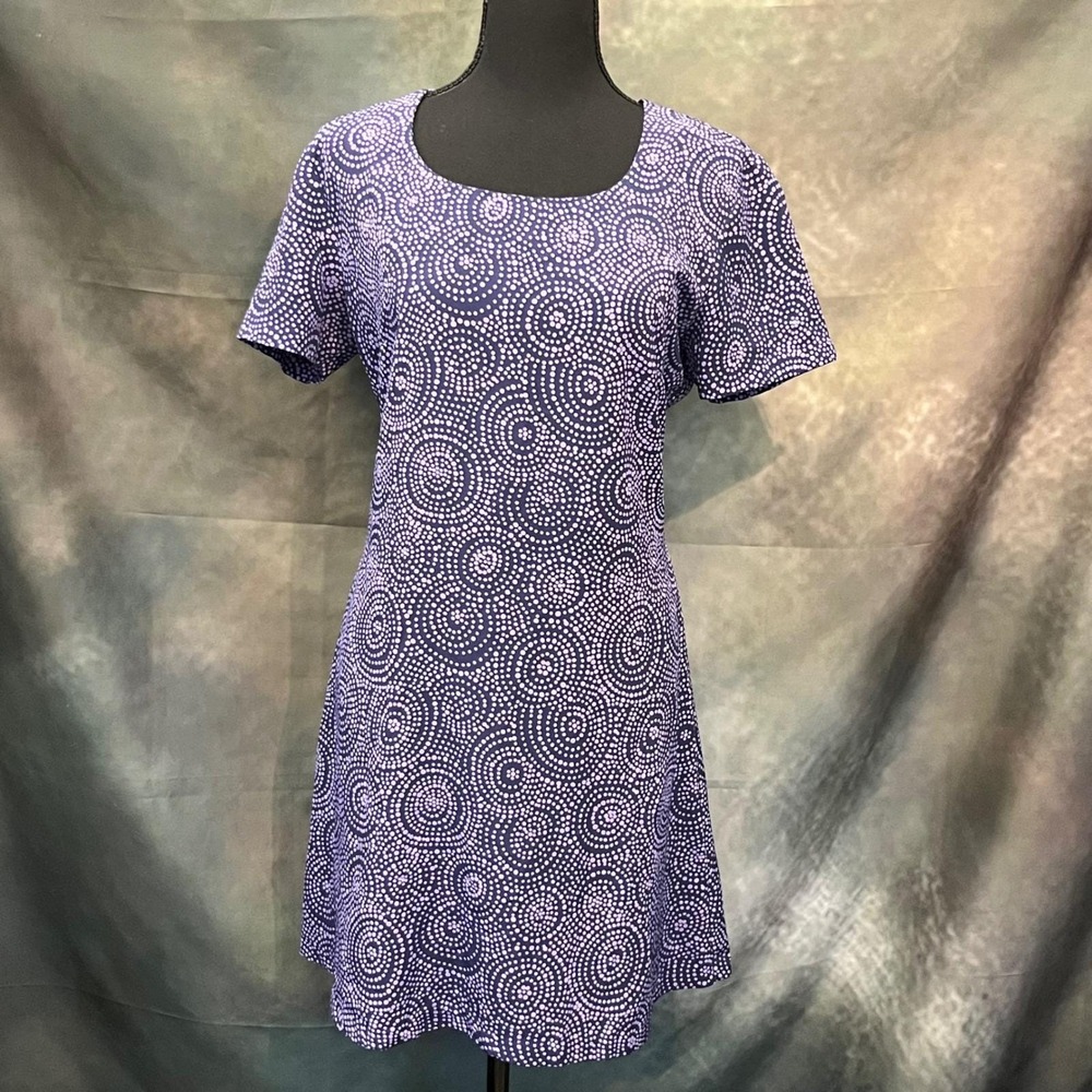 EXPRESS Vintage 90s Blue Purple Swirl Dot Short Sleeve A-Line Dress Women's 9/10